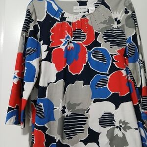 Alfred Dunner Women's Floral Top - Red, Blue, Gray